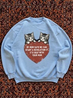 Gildan Light Blue Cat Heart Graphic Sweatshirt